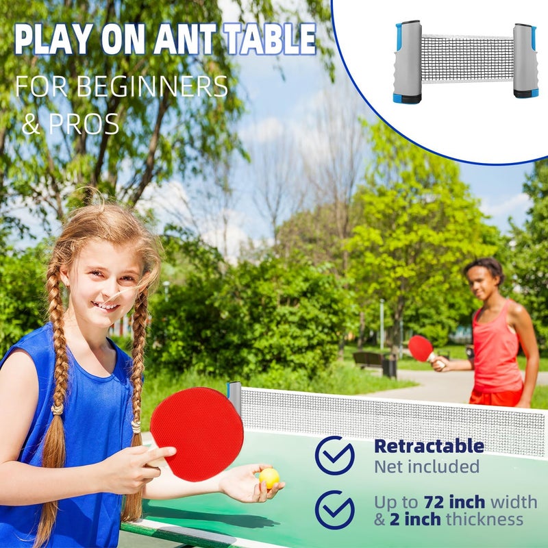 PROMFMOVE Ping Pong Paddles Set, Portable Table Tennis Paddles Set with Retractable Tennis Net, 2 Rackets, 6 Balls and Carry Bag for Indoor/Outdoor Games - Image 4